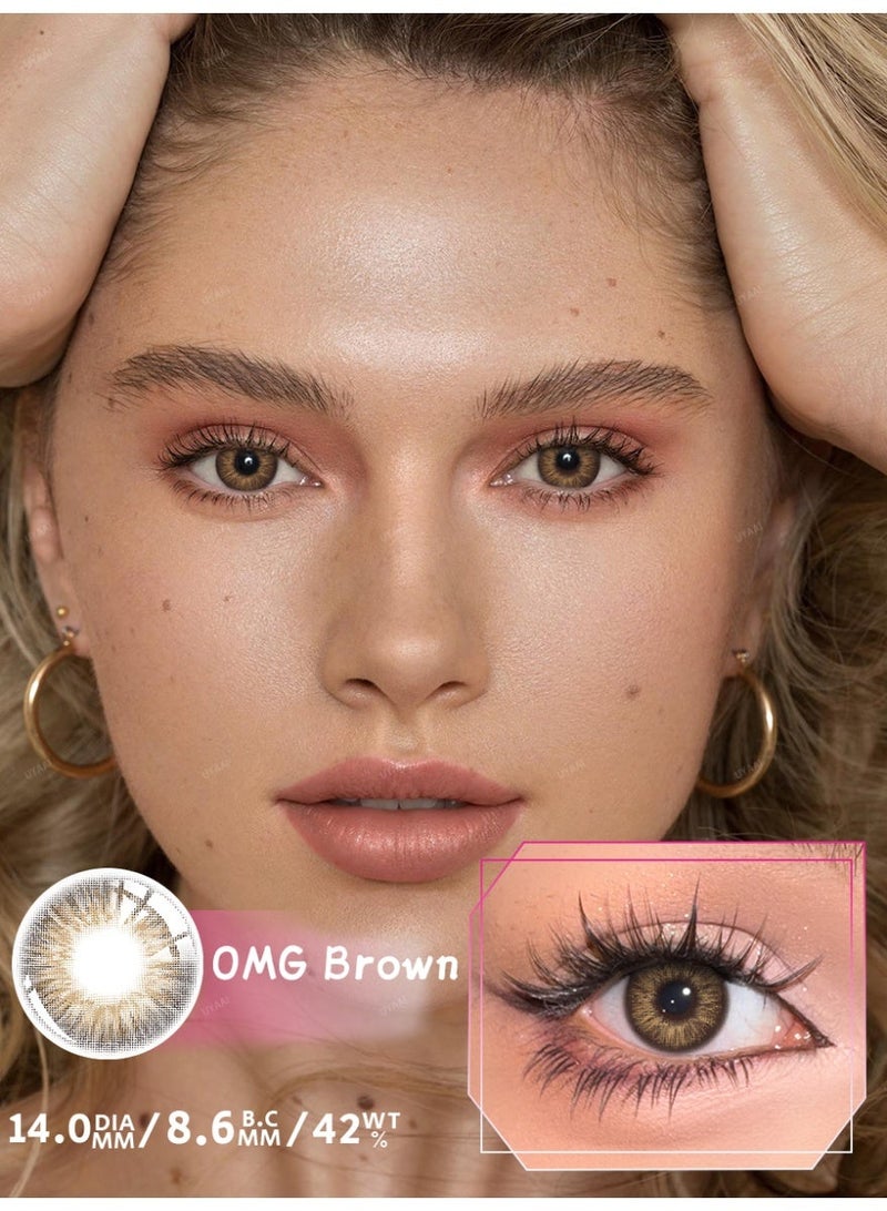 UYAAI Brown Yearly Colored Contact Lenses, Unisex Cosmetic Contact Lenses, Natural Fashion Lenses, 42% Water - Image 1